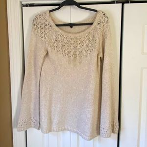 WHBM Women’s M Sweater Cream Tan Glitter Embellished Holiday